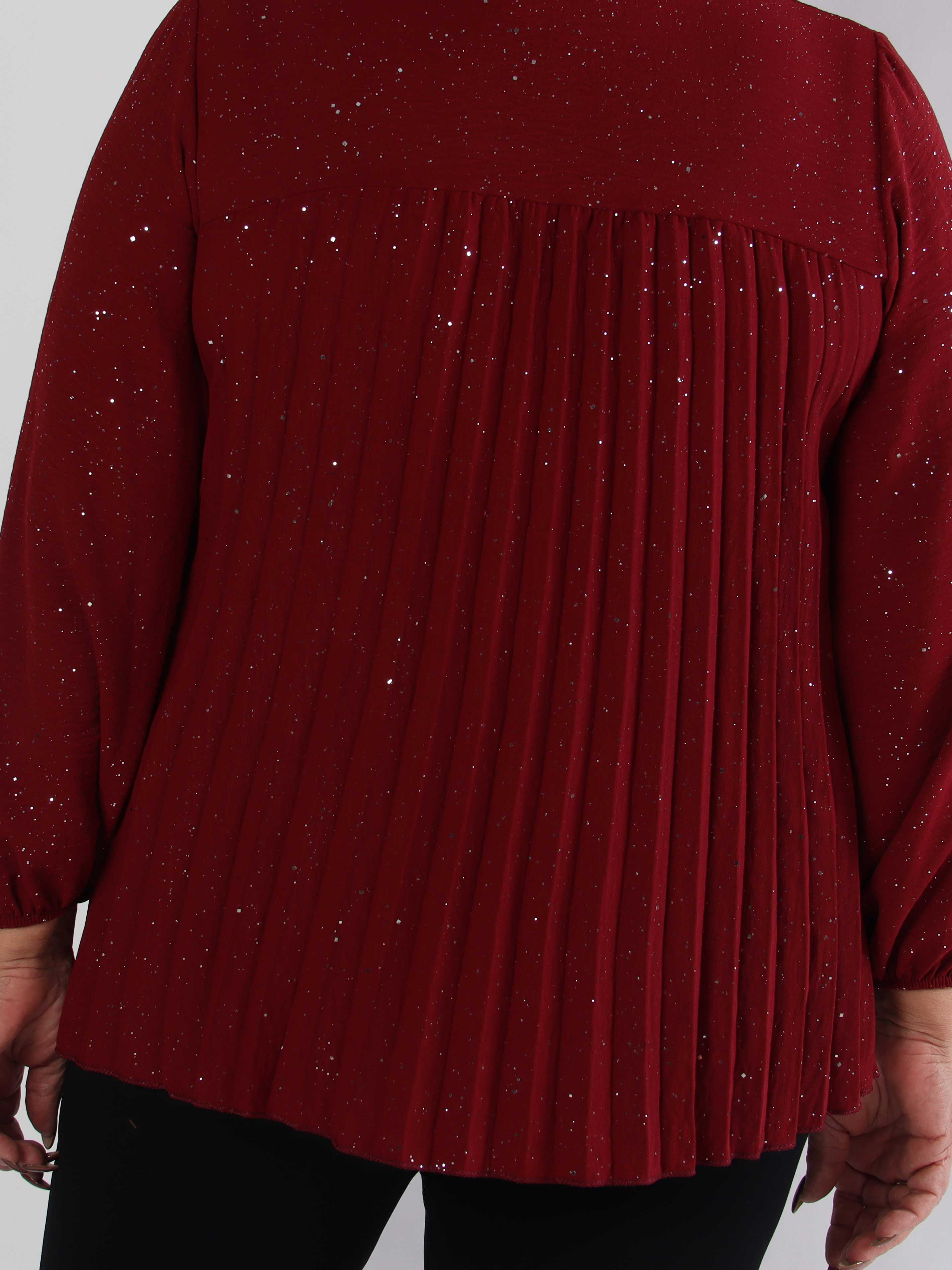 Nancy Glitter Shirt L/S - Plisseret plus size bluse med glitter